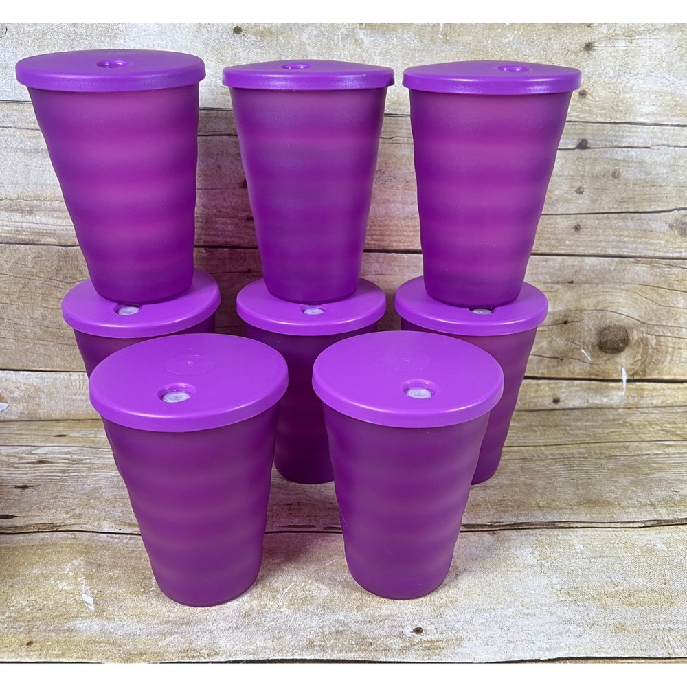 Tupperware Impressions Tumblers 16-oz Set of 8 with Dripless Seals Purple NEW
